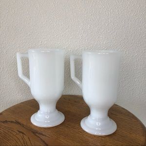 set of 2 vintage white milk glass pedestal glasses